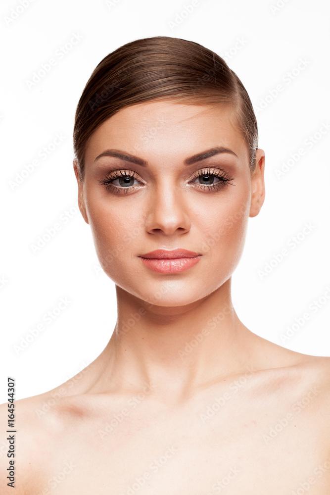 Beautiful model with natural make-up on white background. Studio photo Beautiful model with natural make-up on white background. Studio photo
