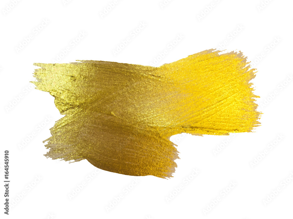Fototapeta premium Gold Watercolor Texture Paint Stain Abstract Illustration. Shining Brush Stroke Set for you Amazing Design Project. White background
