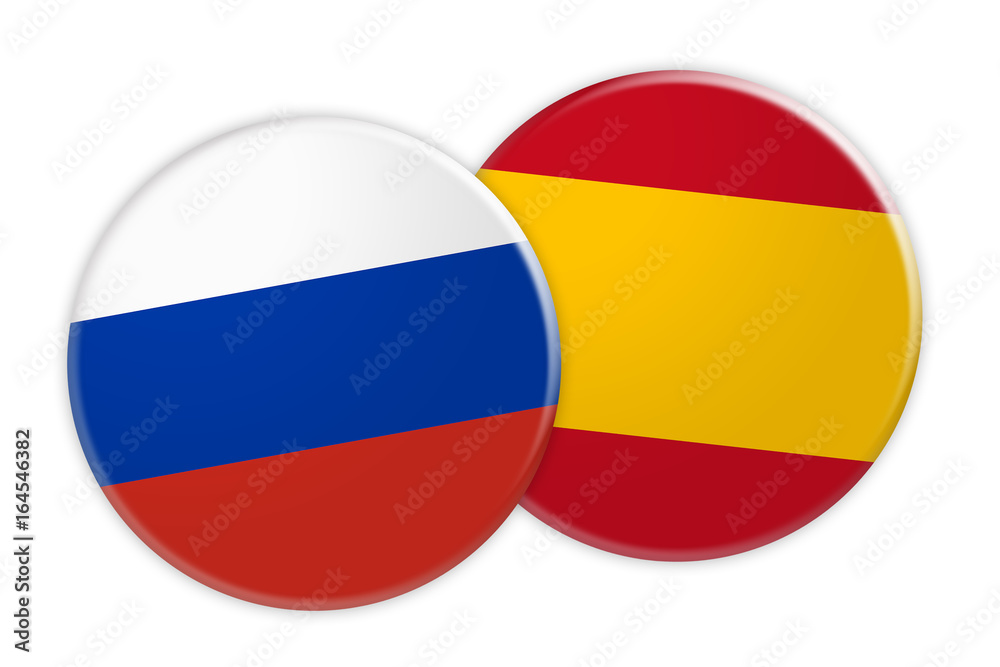 News Concept: Russia Flag Button On Spain Flag Button, 3d illustration on white background News Concept: Russia Flag Button On Spain Flag Button, 3d illustration on white background