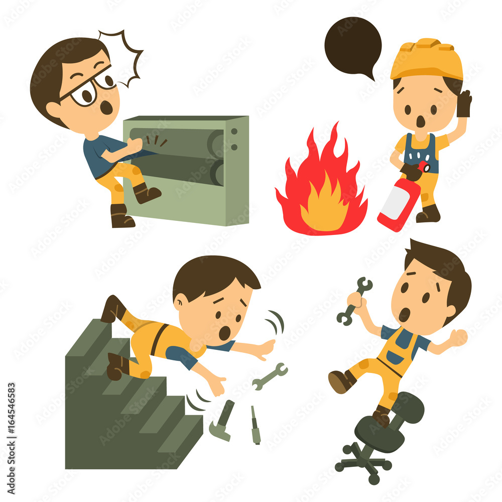 Set of Construction worker, Accident working, safety first, health and safety, vector illustrator Set of Construction worker, Accident working, safety first, health and safety, vector illustrator