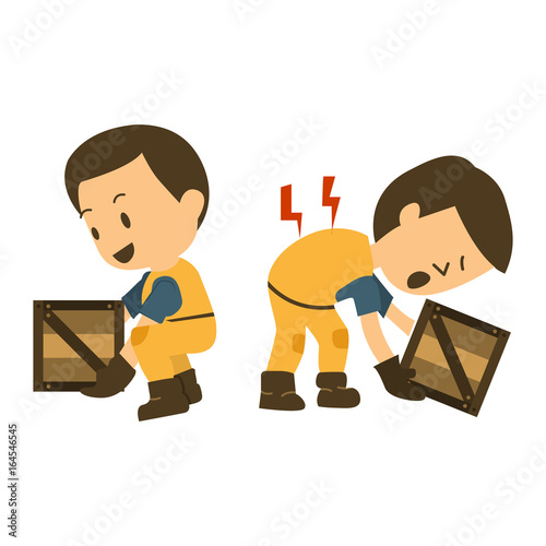 construction worker injuring his back while lifting a box.