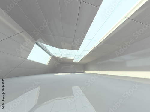 Abstract modern architecture background, empty white open space interior. 3D rendering