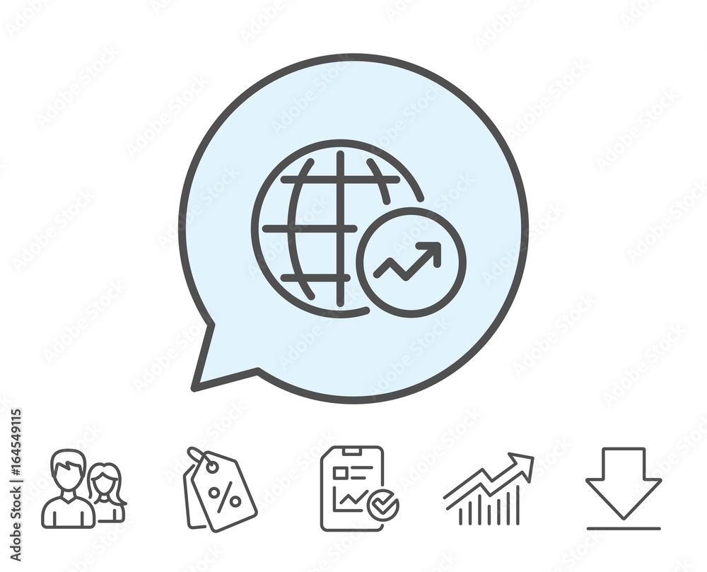 World Statistics line icon. Report chart or Sales growth sign. Data Analysis graph symbol. Report, Sale Coupons and Chart line signs. Download, Group icons. Editable stroke. Vector World Statistics line icon. Report chart or Sales growth sign. Data Analysis graph symbol. Report, Sale Coupons and Chart line signs. Download, Group icons. Editable stroke. Vector