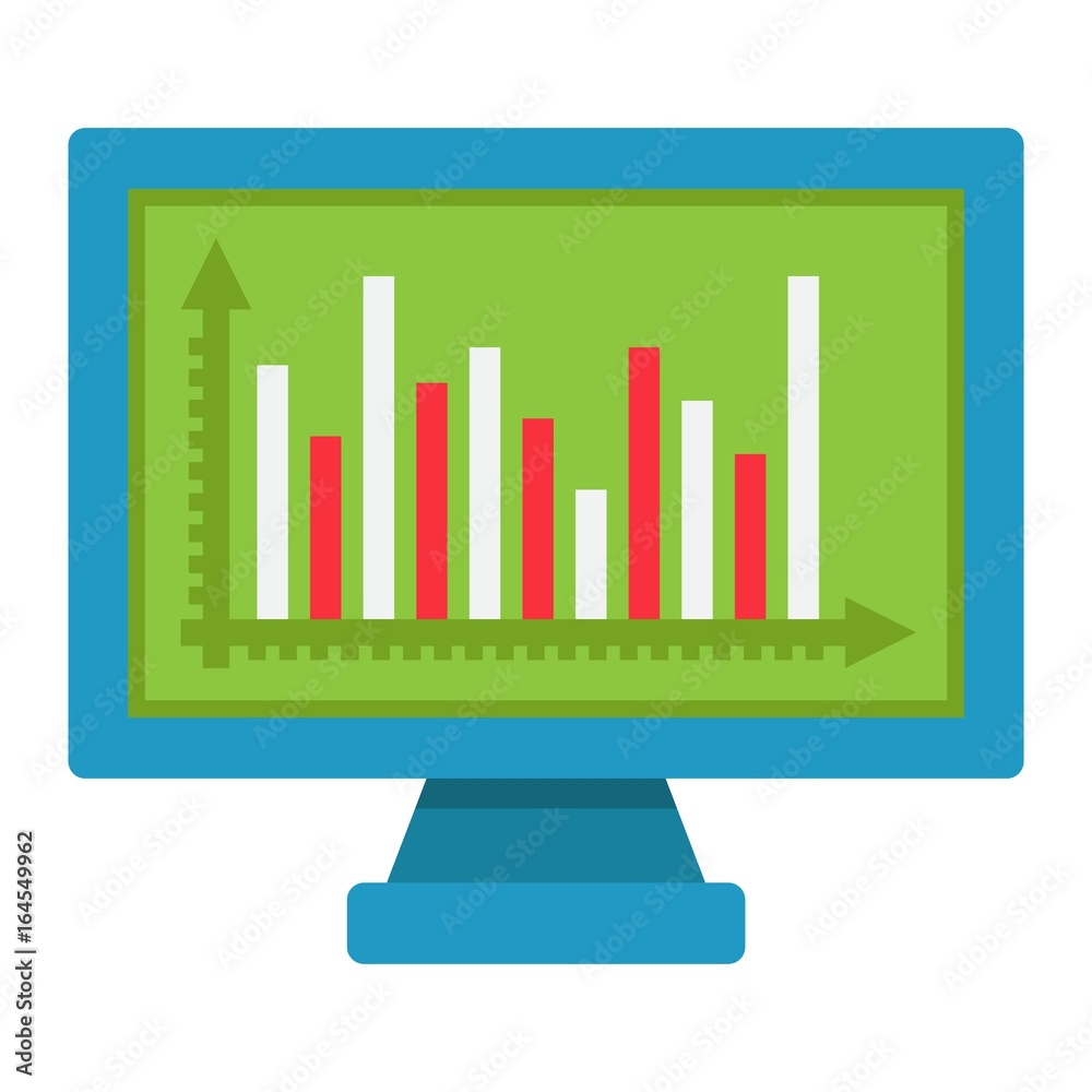 Monitor chart flat icon, business and graph, vector graphics, a colorful solid pattern on a white background, eps 10. Monitor chart flat icon, business and graph, vector graphics, a colorful solid pattern on a white background, eps 10.