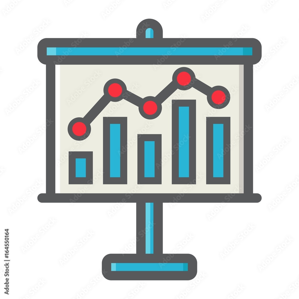 Business growing chart on board colorful line icon, business and presentation, vector graphics, a filled pattern on a white background, eps 10. Business growing chart on board colorful line icon, business and presentation, vector graphics, a filled pattern on a white background, eps 10.