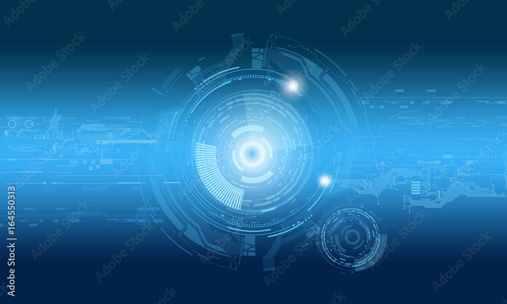 Background Technology. Blue tech background with shining abstract objects.