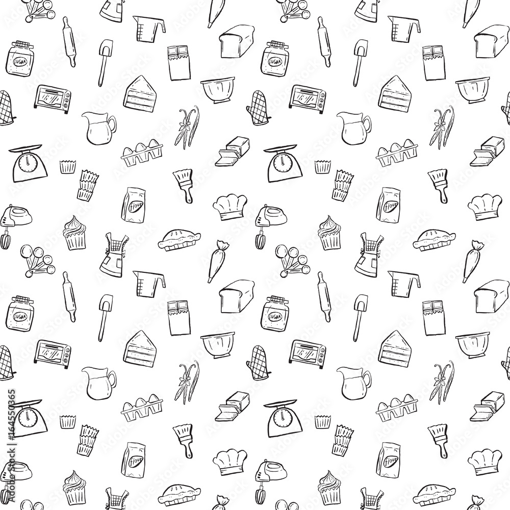 © faitotoro - baking tools seamless pattern background set