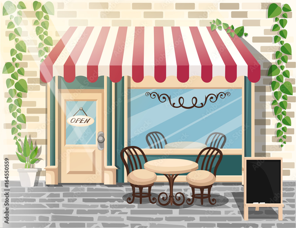 Street Cafe. Coffeeshop. City cafe. Urban spring summer landscape. Flat ...