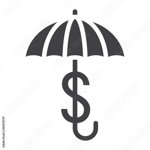 Business Insurance solid icon, umbrella and dollar sign, vector graphics, a glyph pattern on a white background, eps 10.