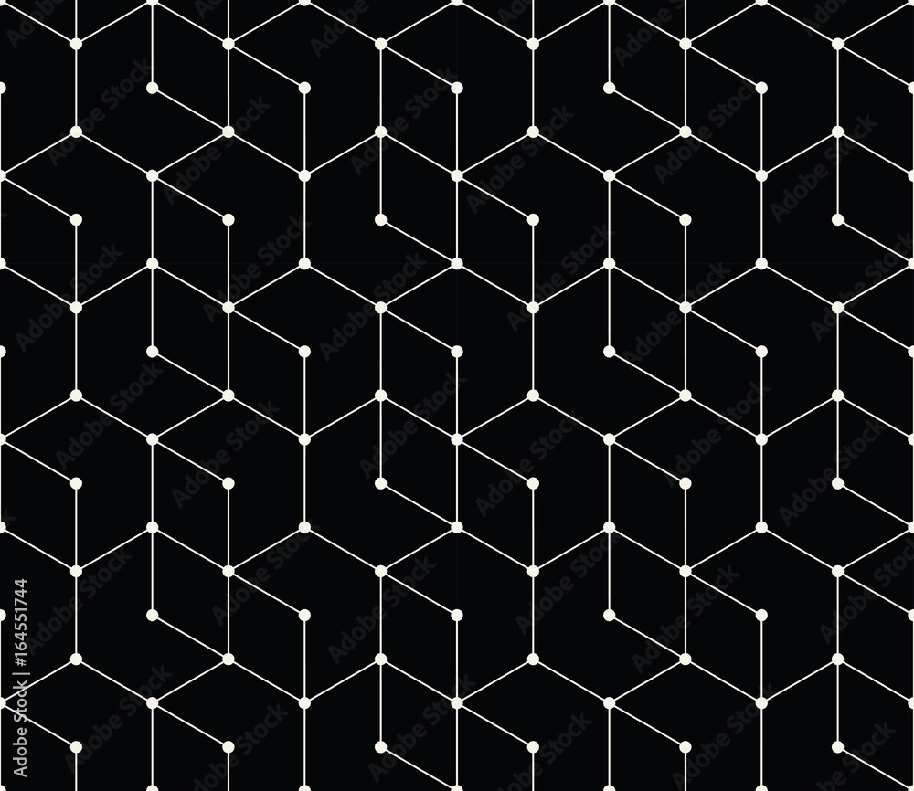 seamless geometric line grid vector hexagon pattern