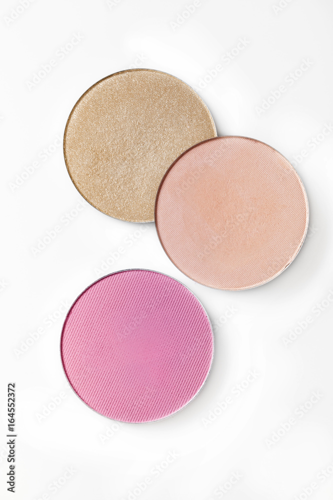 Beige and pink eye shadow or blusher isolated on white background Beige and pink eye shadow or blusher isolated on white background