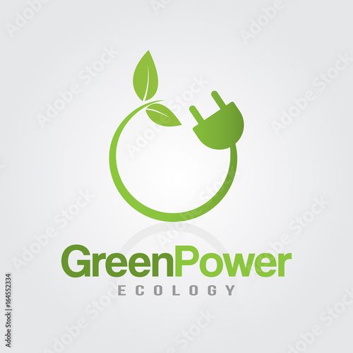 Green Energy Power Plug with leaves for ecology, eco friendly, natural business or product.