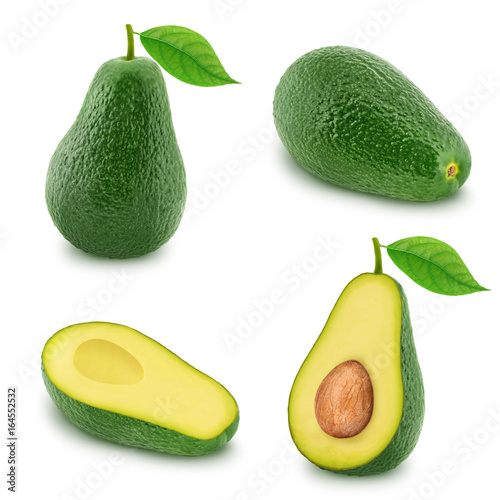 Set of green avocados isolated on a white