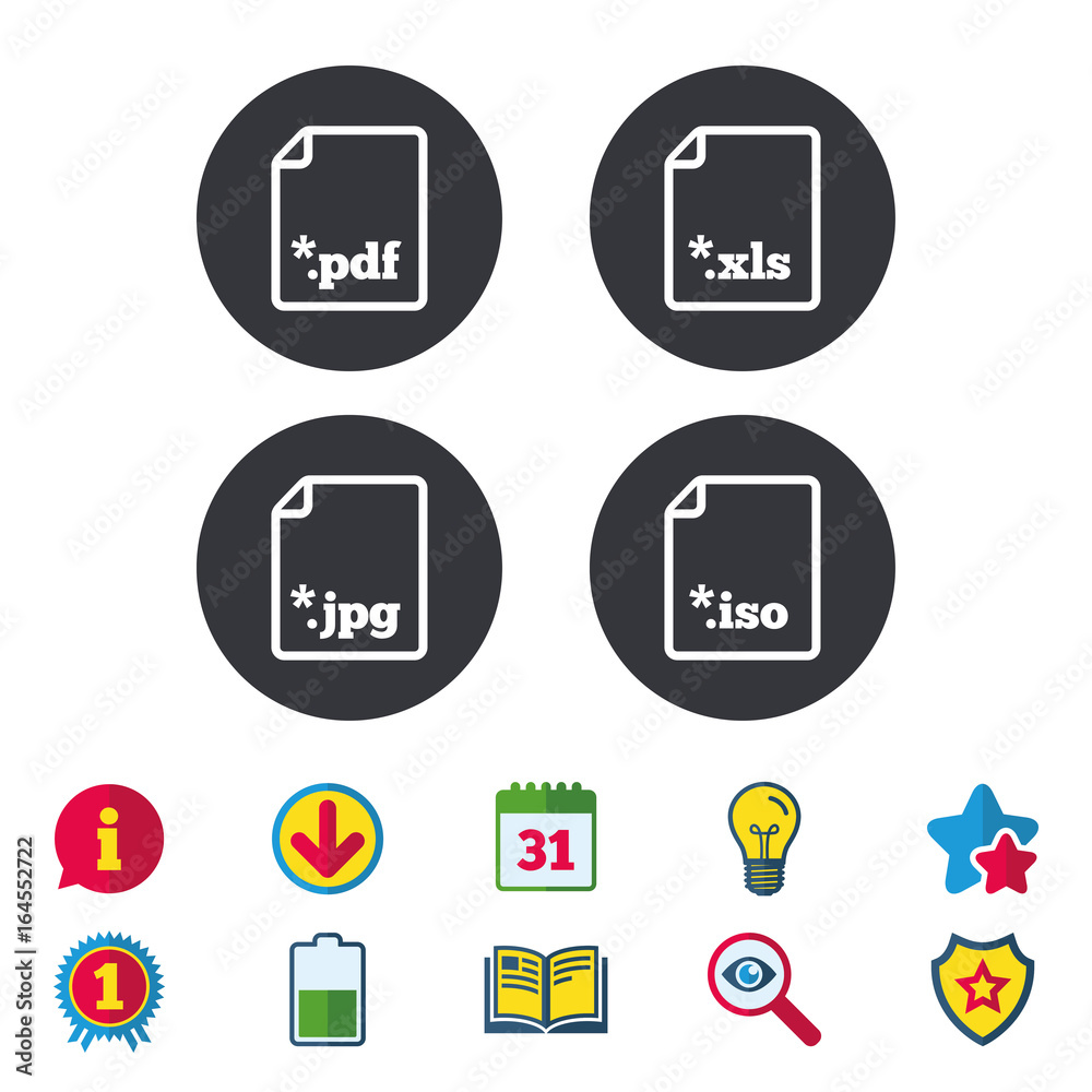 Download document icons. File extensions symbols. PDF, XLS, JPG and ISO virtual drive signs. Calendar, Information and Download signs. Stars, Award and Book icons. Light bulb, Shield and Search Download document icons. File extensions symbols. PDF, XLS, JPG and ISO virtual drive signs. Calendar, Information and Download signs. Stars, Award and Book icons. Light bulb, Shield and Search