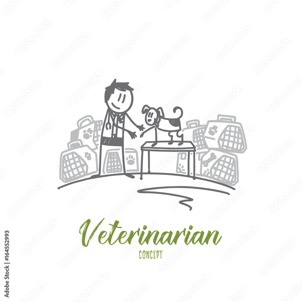 custom made wallpaper toronto digitalVeterinarian concept. Hand drawn veterinarian in uniform heals a dog in clinic. Animal doctor with a pet isolated vector illustration.