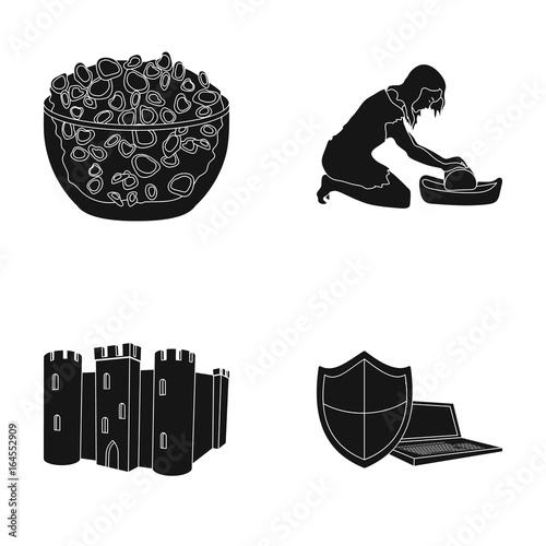 products, archeology and or web icon in black style. education, technology icons in set collection.