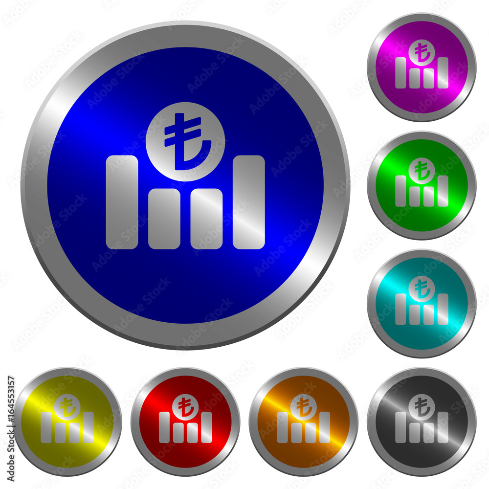 Turkish Lira financial graph luminous coin-like round color buttons Turkish Lira financial graph luminous coin-like round color buttons