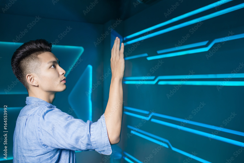 man on tech background man on tech background