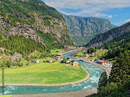 Fotografie, Obraz Valley Landscape Norway from Flamsbana train