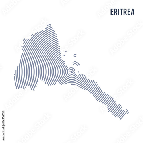 Vector abstract hatched map of Eritrea with spiral lines isolated on a white background.