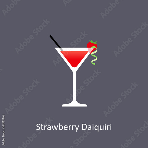 Strawberry Daiquiri cocktail icon on dark background in flat style