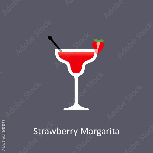 Strawberry Margarita cocktail icon on dark background in flat style