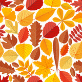 Seamless pattern with autumn tree leaves. Cartoon vector illustration.