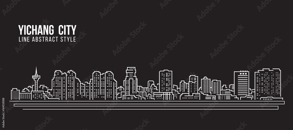 Cityscape Building Line art Vector Illustration design - Yichang city