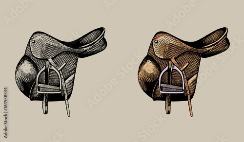 leather equestrian saddle, hand drawn illustration