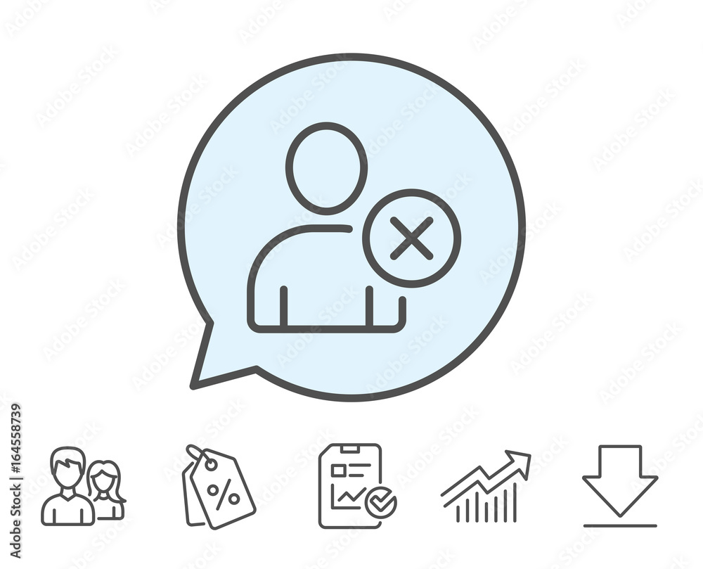 Remove User line icon. Profile Avatar sign. Person silhouette symbol. Report, Sale Coupons and Chart line signs. Download, Group icons. Editable stroke. Vector Remove User line icon. Profile Avatar sign. Person silhouette symbol. Report, Sale Coupons and Chart line signs. Download, Group icons. Editable stroke. Vector