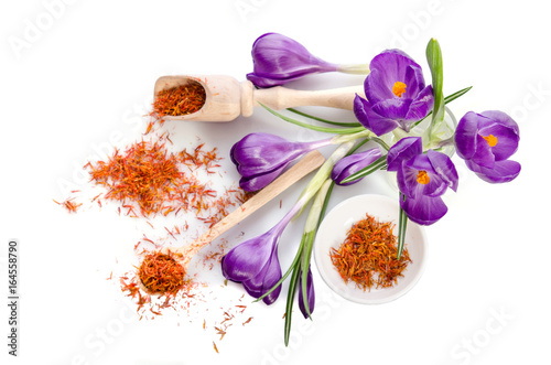 Fototapeta Naklejka Na Ścianę i Meble -  crocus flower with saffron isolated on white background