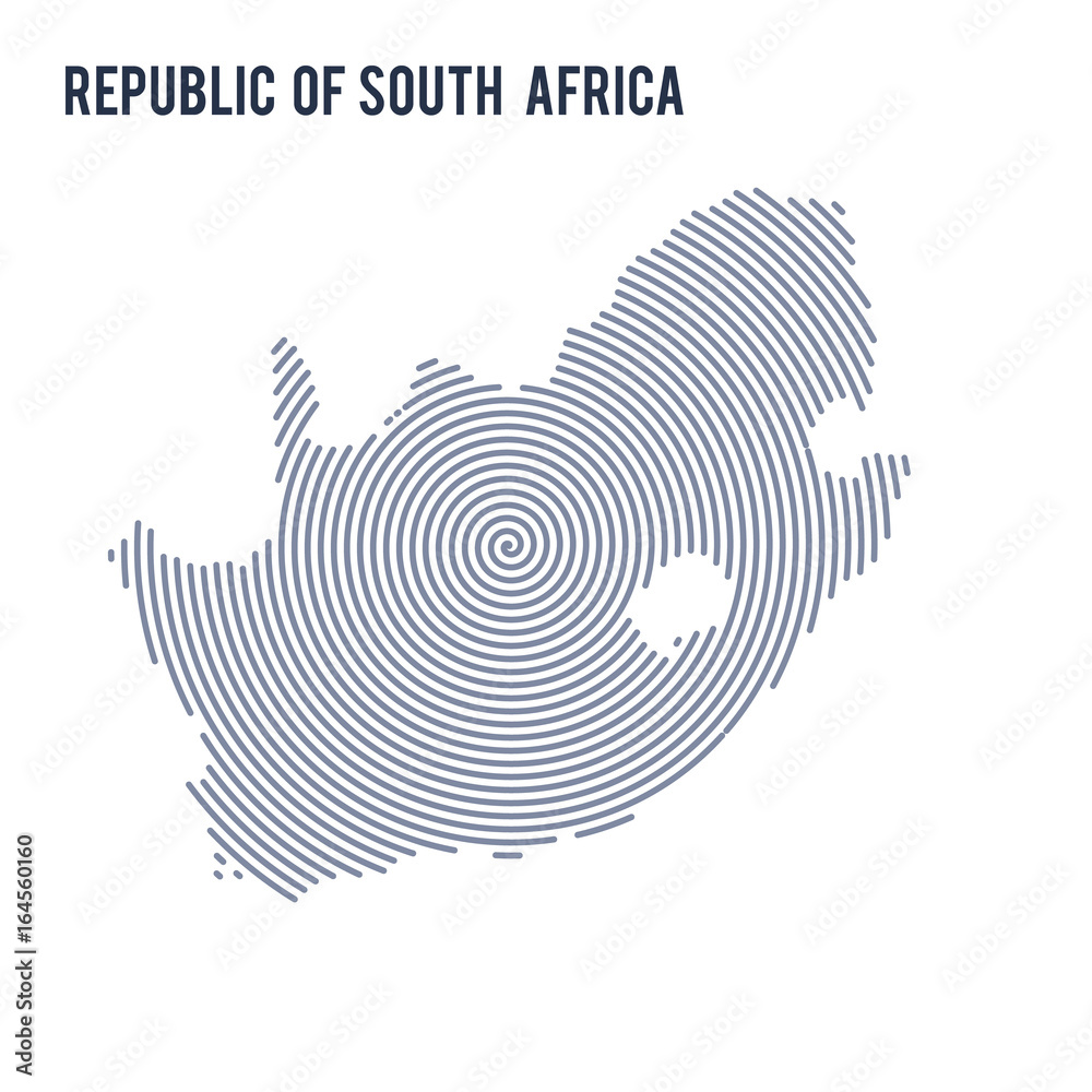 Vector abstract hatched map of Republic of South Africa with spiral lines isolated on a white background. Vector abstract hatched map of Republic of South Africa with spiral lines isolated on a white background.
