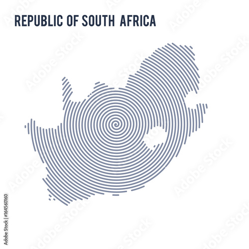 Vector abstract hatched map of Republic of South Africa with spiral lines isolated on a white background.