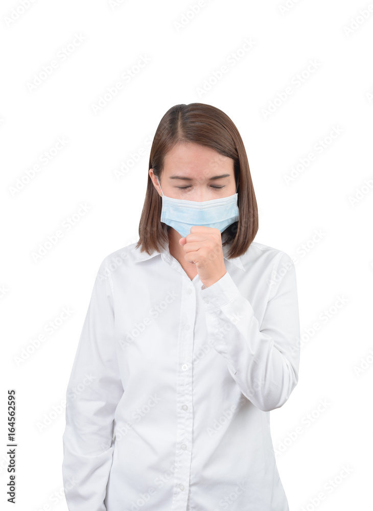Asian woman cough with protective masks Asian woman cough with protective masks