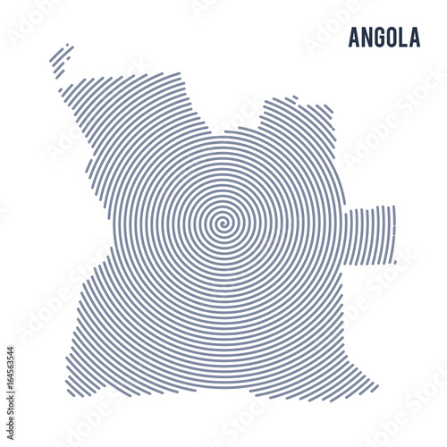 Vector abstract hatched map of Angola with spiral lines isolated on a white background.
