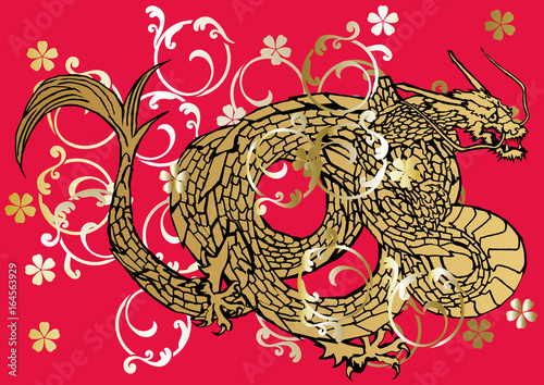 dragon illustration japanese pattern