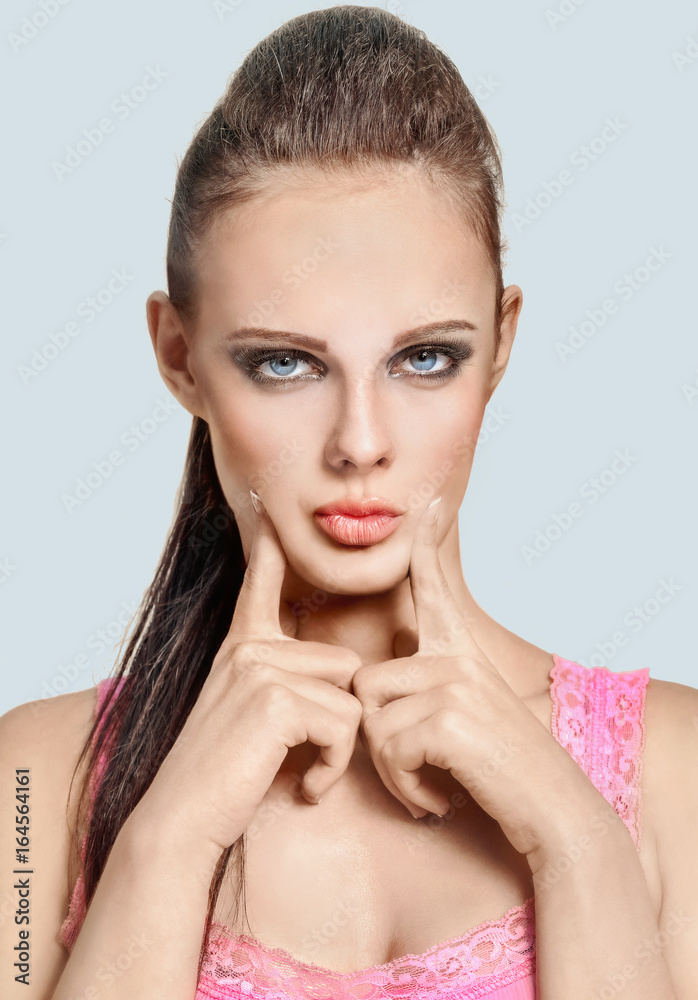 Pretty young woman with stylish hairstyle Pretty young woman with stylish hairstyle