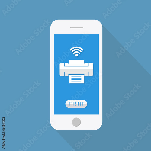 Flash Design style the smartphone with wireless print application on screen  ,vector design Element illustration