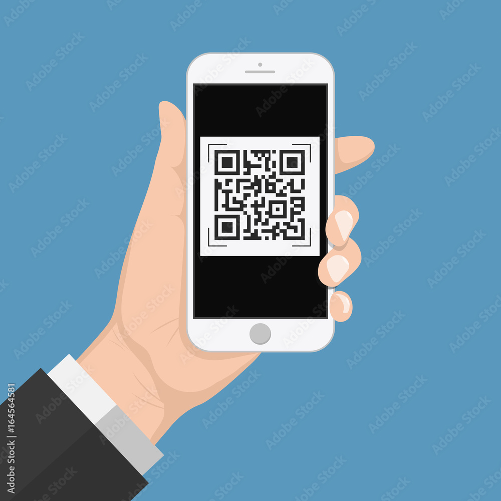 Flash Design with long shadow the smart phone with QR code on screen. The concept is QR code Scan on Smart Phone ,vector design Element illustration Flash Design with long shadow the smart phone with QR code on screen. The concept is QR code Scan on Smart Phone ,vector design Element illustration