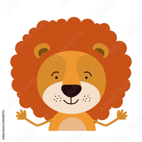 Fototapeta Naklejka Na Ścianę i Meble -  colorful half body caricature of cute lion happiness expression vector illustration