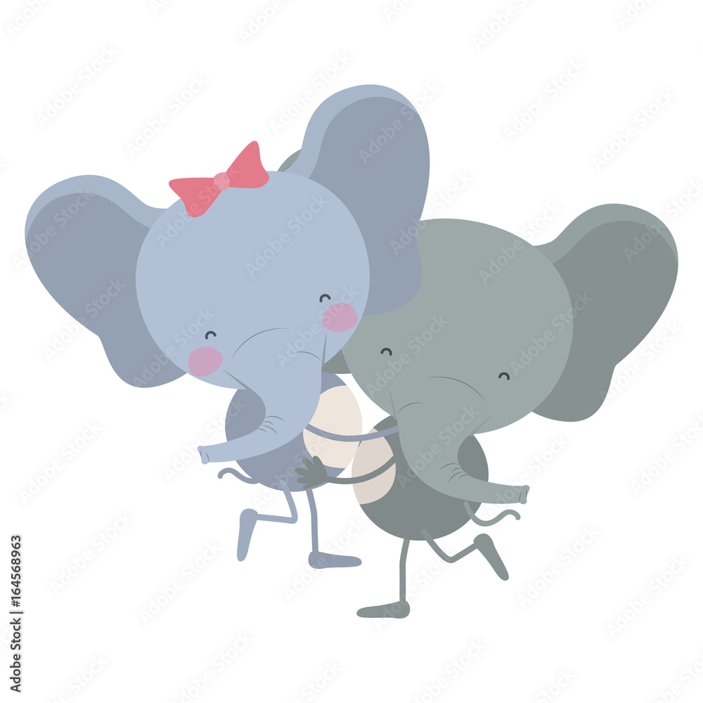 colorful caricature with couple of elephants one carrying the other vector illustration colorful caricature with couple of elephants one carrying the other vector illustration