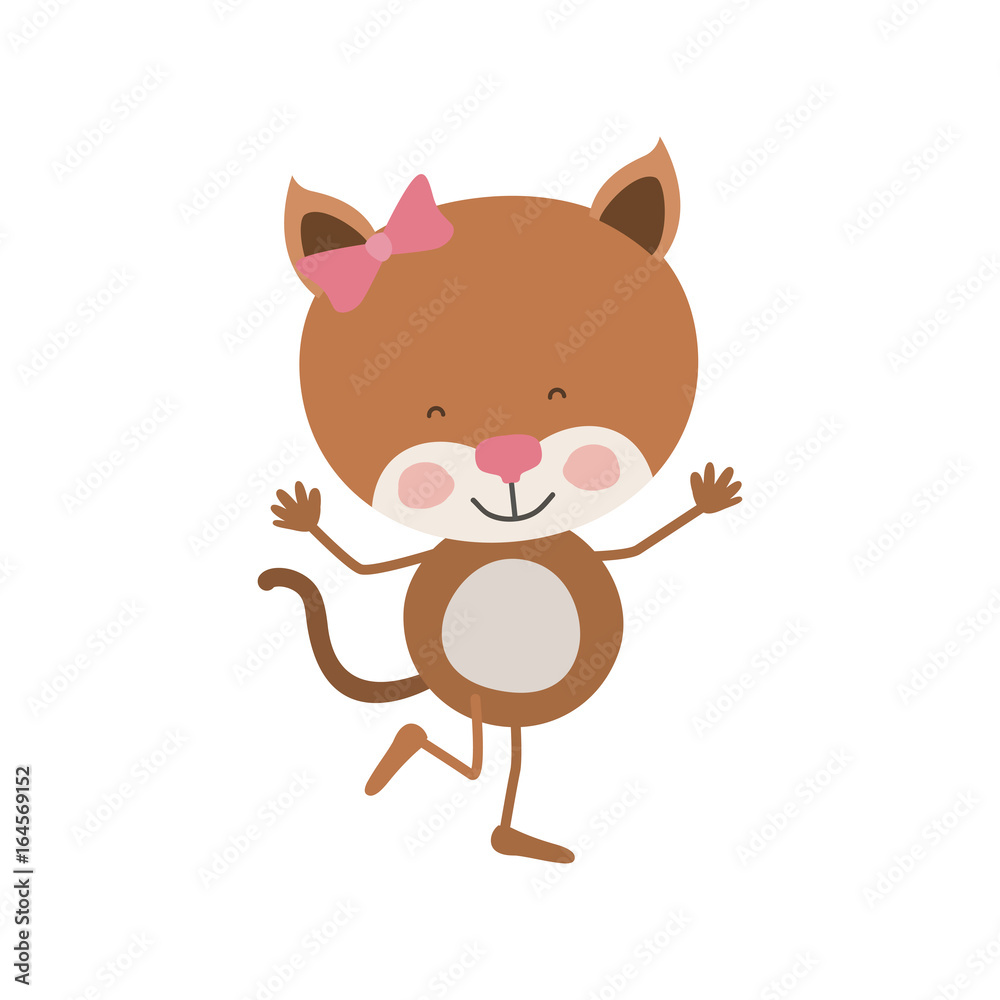 colorful caricature of cute expression female kitten in dance pose with bow lace vector illustration colorful caricature of cute expression female kitten in dance pose with bow lace vector illustration