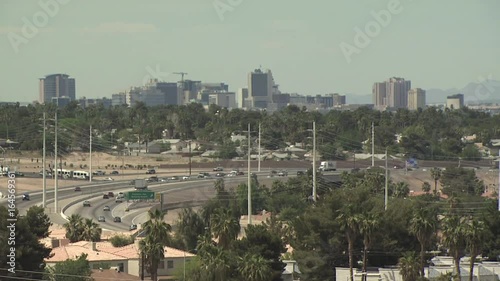 View of Las Vegas Strip Cityscape Freeway in the Foreground