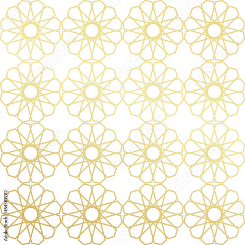 Gold gradient greeting seamless pattern. Vector arabic ornate geometric shining background in islamic style