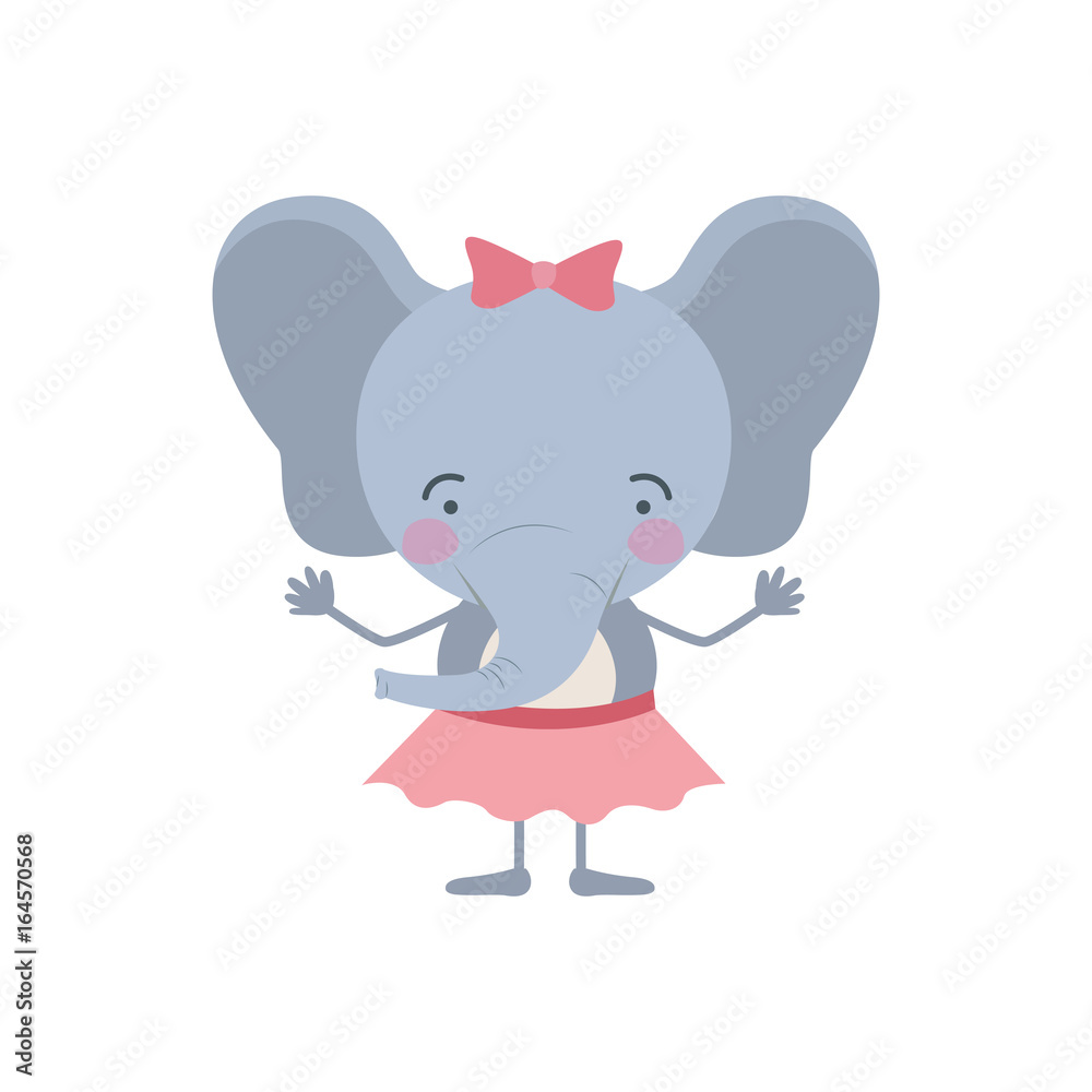 colorful caricature of cute expression female elephant in skirt with bow lace vector illustration colorful caricature of cute expression female elephant in skirt with bow lace vector illustration