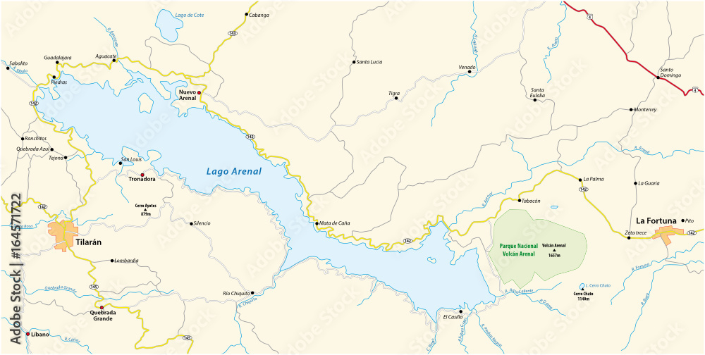 Map of the Costa rican lake arenal