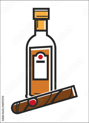 Rum and cigar Cuba travel popular destination, famous culture landmark vector icon
