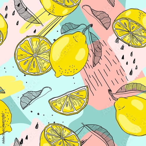 Dekoracja na wymiar  lemon-seamless-pattern-hand-sketched-fruits-illustration-vector-design
