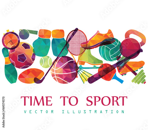 Color sport background. Football, basketball, hockey, box, golf, tennis. Vector illustration photo