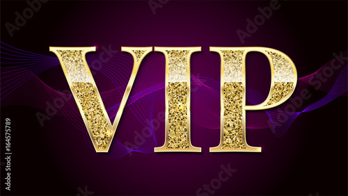 Golden symbol of exclusivity, the label VIP with glitter. Very important person - VIP icon on elite, abstract a wave of smoke background, luxury card. Template for vip banners, invitation or cover.
